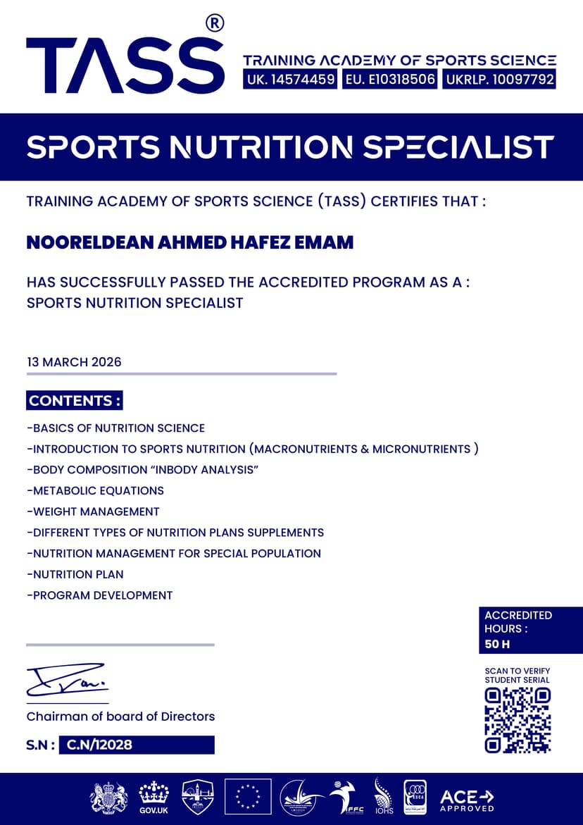 Certified Sports Nutritionist (SN)